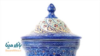 قندان مسی میناکاری شده اثر اسماعیلی مدل گردن باریک طرح خانه بندی سایز متوسط