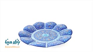 کاسه و بشقاب مسی میناکاری شده اثر اسماعیلی قطر 14 سانتی متر