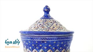 قندان مسی میناکاری شده اثر اسماعیلی مدل گردن باریک