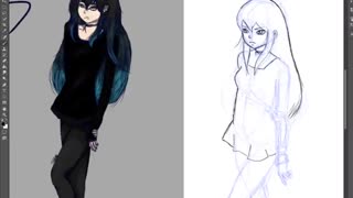 آموزش طراحی شخصیت دختر با لباس سیاه در سبک مانگا
