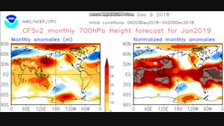 الگوی آنومالی تراز 700 هکتوپاسال ژانویه 2019 خروجی مدل CFSv2.0
