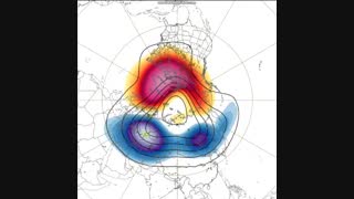 آرایش الگوی میانگین تراز 50 هکتوپاسکال و آنومالی آن طی 16 روز آینده (نیمه اول دیماه 1397)
