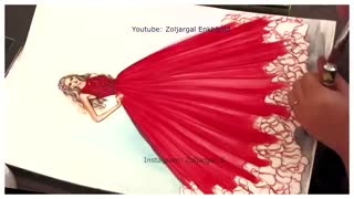 چگونه رنگ نقاشی مد لباس شاهزاده خانم قرمز - برای مبتدی ها