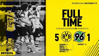 خلاصۀ بازی بورسیا دورتموند 5_1 هانوفر (هفتۀ نوزدهم بوندسلیگا آلمان)