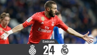 خلاصۀ بازی اسپانیول 2_4 رئال مادرید (هفتۀ بیست‌ویکم لالیگا اسپانیا)