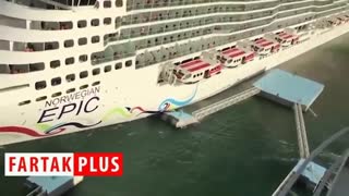 لحظه تصادف کشتی کروز غول پیکر با لنگرگاه!