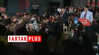 اخلال در سخنرانی ترودو توسط معترضان