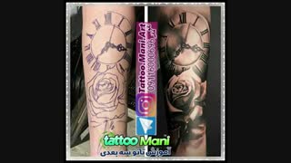 تتو گل و ساعت روی ساعد دست