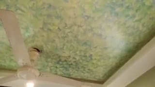 نقاشی شگفت انگیز #طبیعت روی سقف به سبک #هندی فقط با یک تکه ابر# هوشمندانه کار کنیم# #رنگ_ساختمان